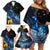 New Zealand Tui Bird Matariki Family Matching Off Shoulder Short Dress and Hawaiian Shirt Galaxy Fern With Maori Pattern