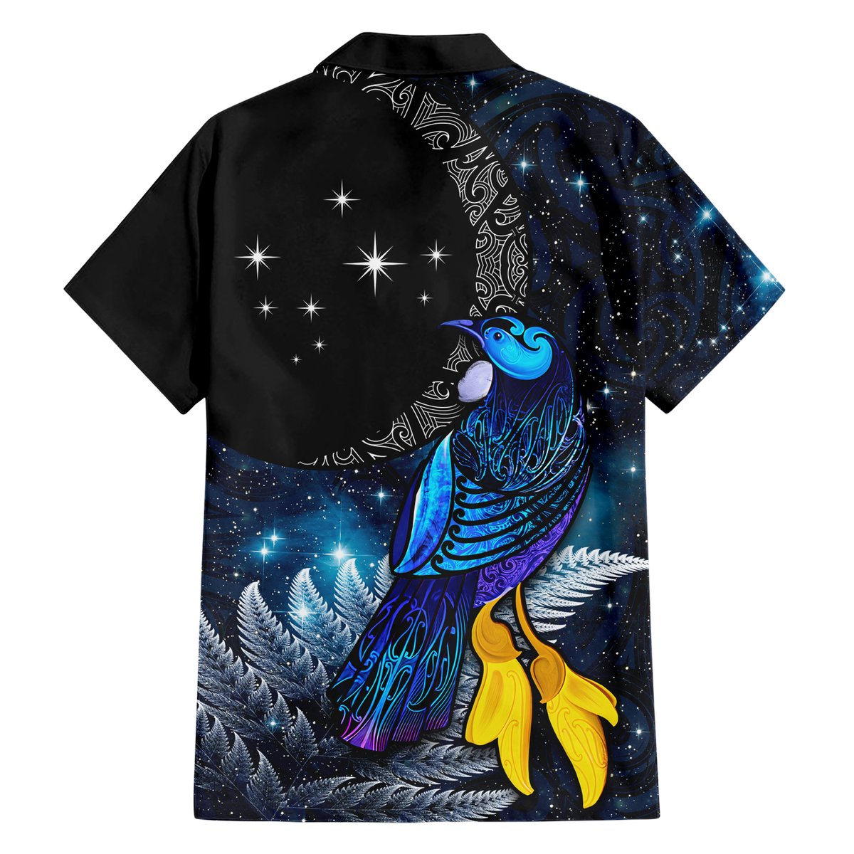 New Zealand Tui Bird Matariki Hawaiian Shirt Galaxy Fern With Maori Pattern LT03 - Polynesian Pride