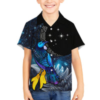 New Zealand Tui Bird Matariki Kid Hawaiian Shirt Galaxy Fern With Maori Pattern LT03 Kid Blue - Polynesian Pride