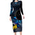 New Zealand Tui Bird Matariki Long Sleeve Bodycon Dress Galaxy Fern With Maori Pattern