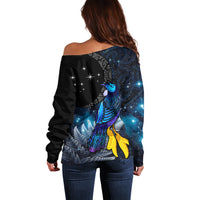 New Zealand Tui Bird Matariki Off Shoulder Sweater Galaxy Fern With Maori Pattern