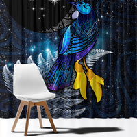 New Zealand Tui Bird Matariki Window Curtain Galaxy Fern With Maori Pattern LT03 - Polynesian Pride