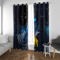 New Zealand Tui Bird Matariki Window Curtain Galaxy Fern With Maori Pattern LT03 With Grommets Blue - Polynesian Pride