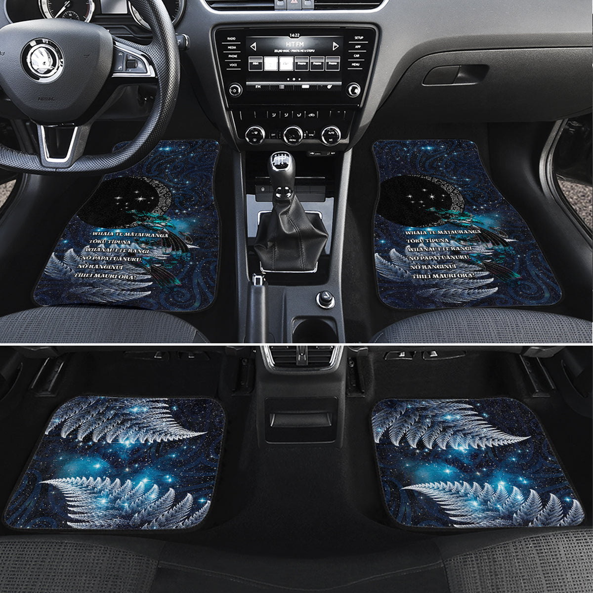 New Zealand Tui Bird Car Mats Matariki Poetry Pattern Galaxy Style LT03 Set 4pcs Blue - Polynesian Pride