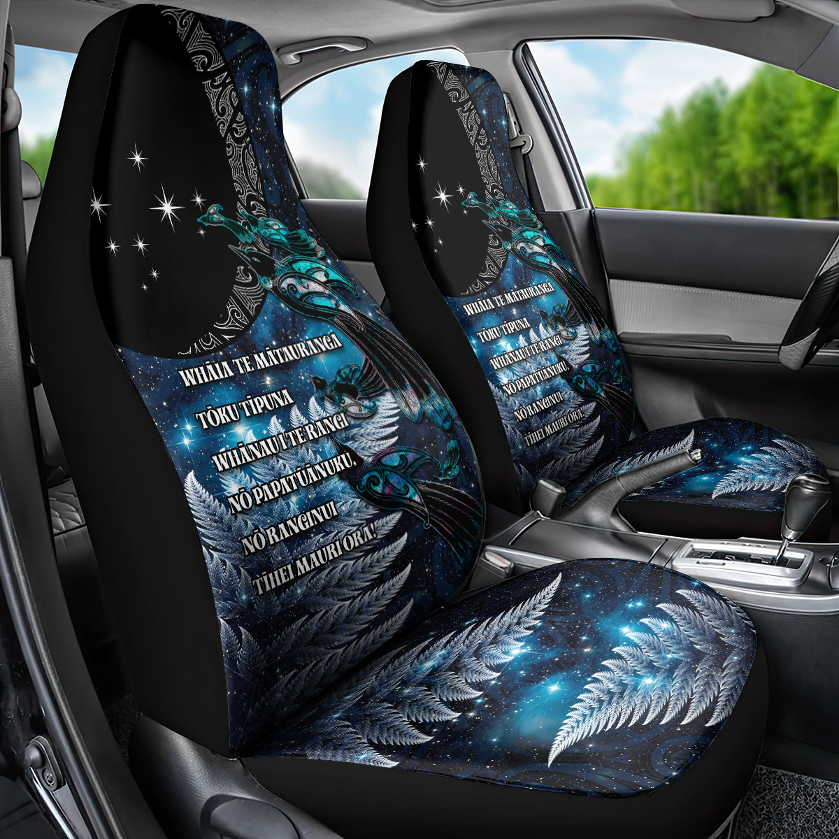 New Zealand Tui Bird Car Seat Cover Matariki Poetry Pattern Galaxy Style