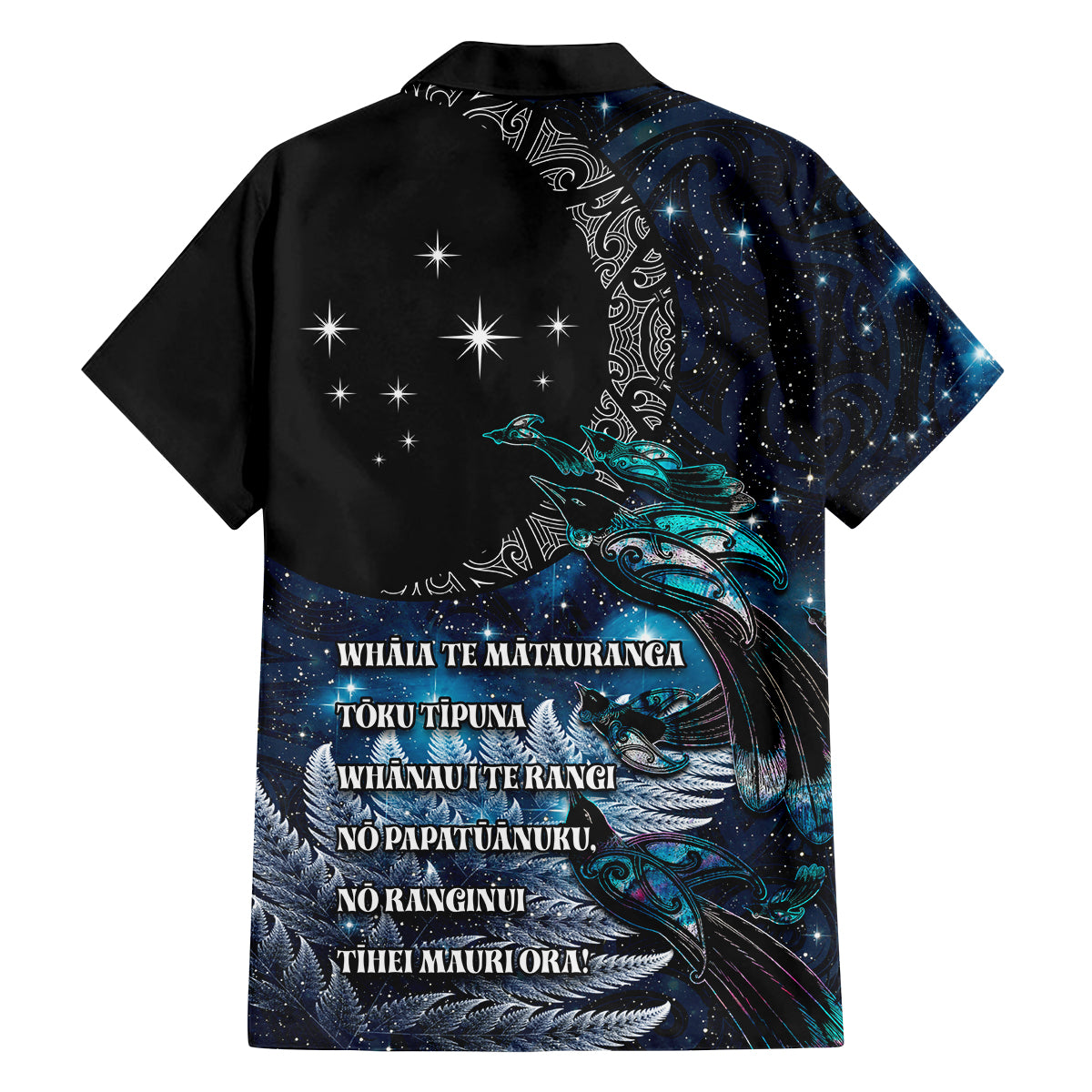 New Zealand Tui Bird Family Matching Long Sleeve Bodycon Dress and Hawaiian Shirt Matariki Poetry Pattern Galaxy Style LT03 - Polynesian Pride