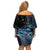 New Zealand Tui Bird Family Matching Off Shoulder Short Dress and Hawaiian Shirt Matariki Poetry Pattern Galaxy Style