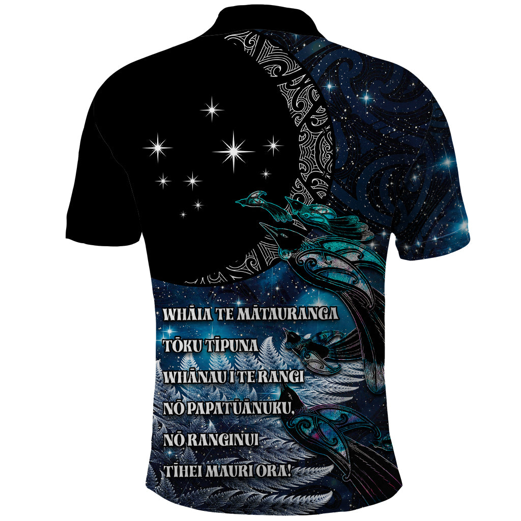New Zealand Tui Bird Polo Shirt Matariki Poetry Pattern Galaxy Style