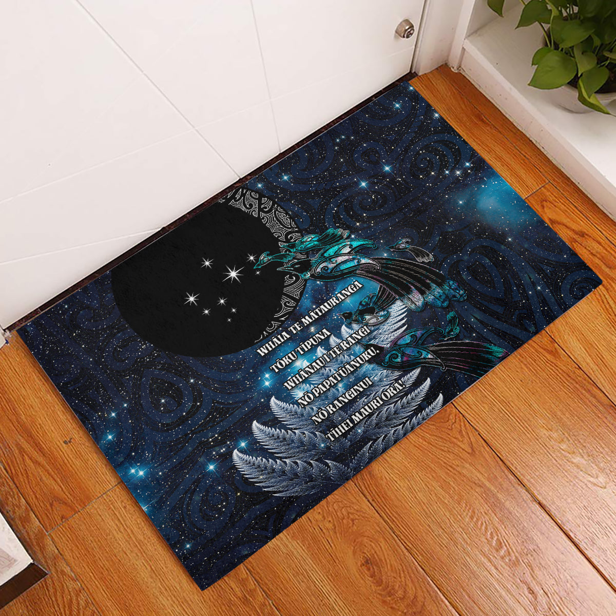 New Zealand Tui Bird Rubber Doormat Matariki Poetry Pattern Galaxy Style LT03 Blue - Polynesian Pride