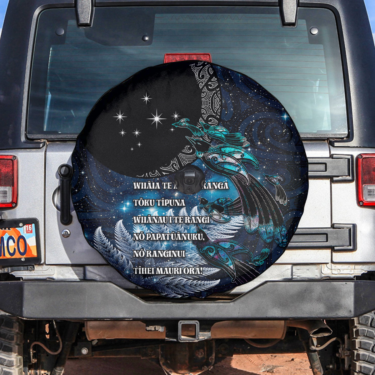 New Zealand Tui Bird Spare Tire Cover Matariki Poetry Pattern Galaxy Style LT03 Blue - Polynesian Pride