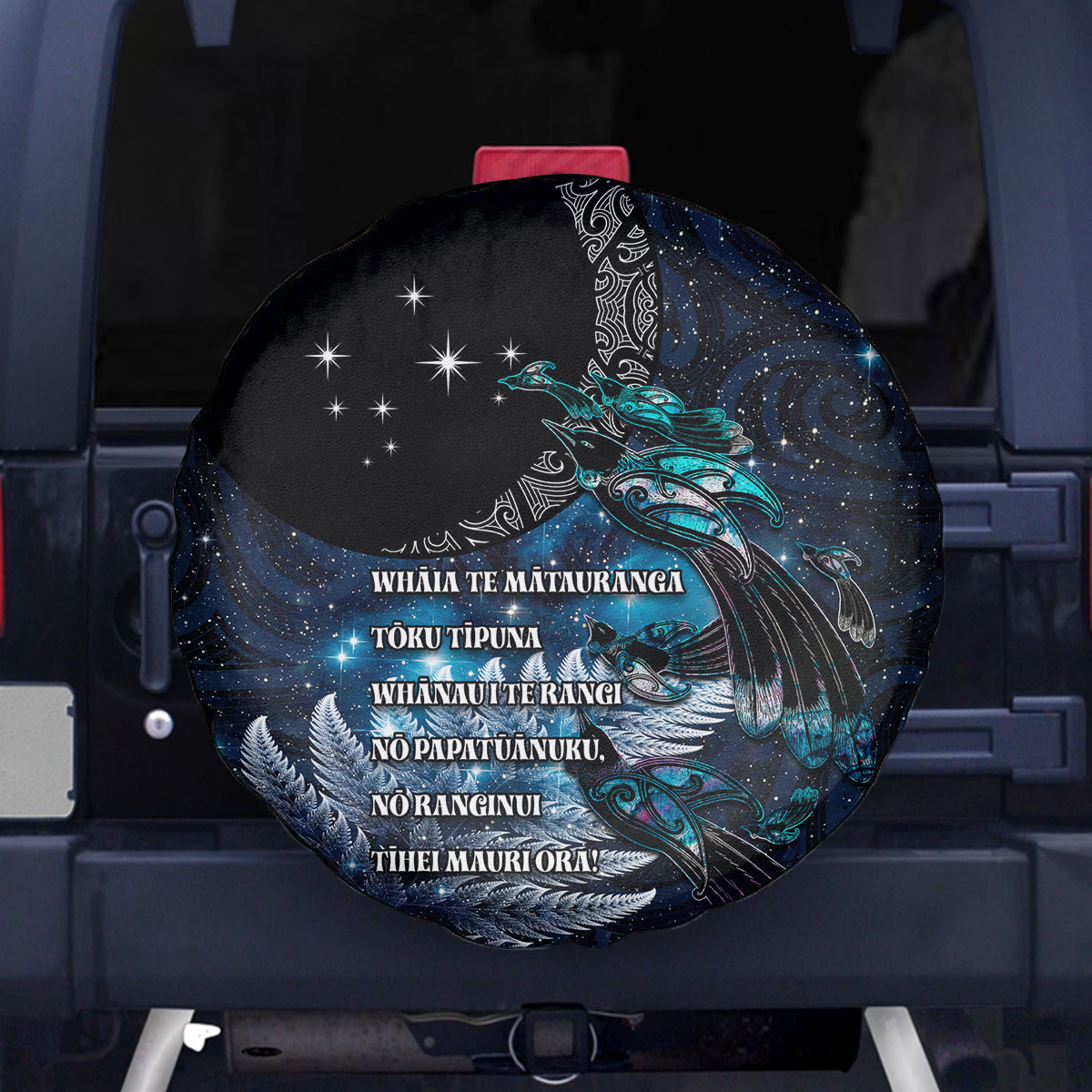 New Zealand Tui Bird Spare Tire Cover Matariki Poetry Pattern Galaxy Style LT03 - Polynesian Pride