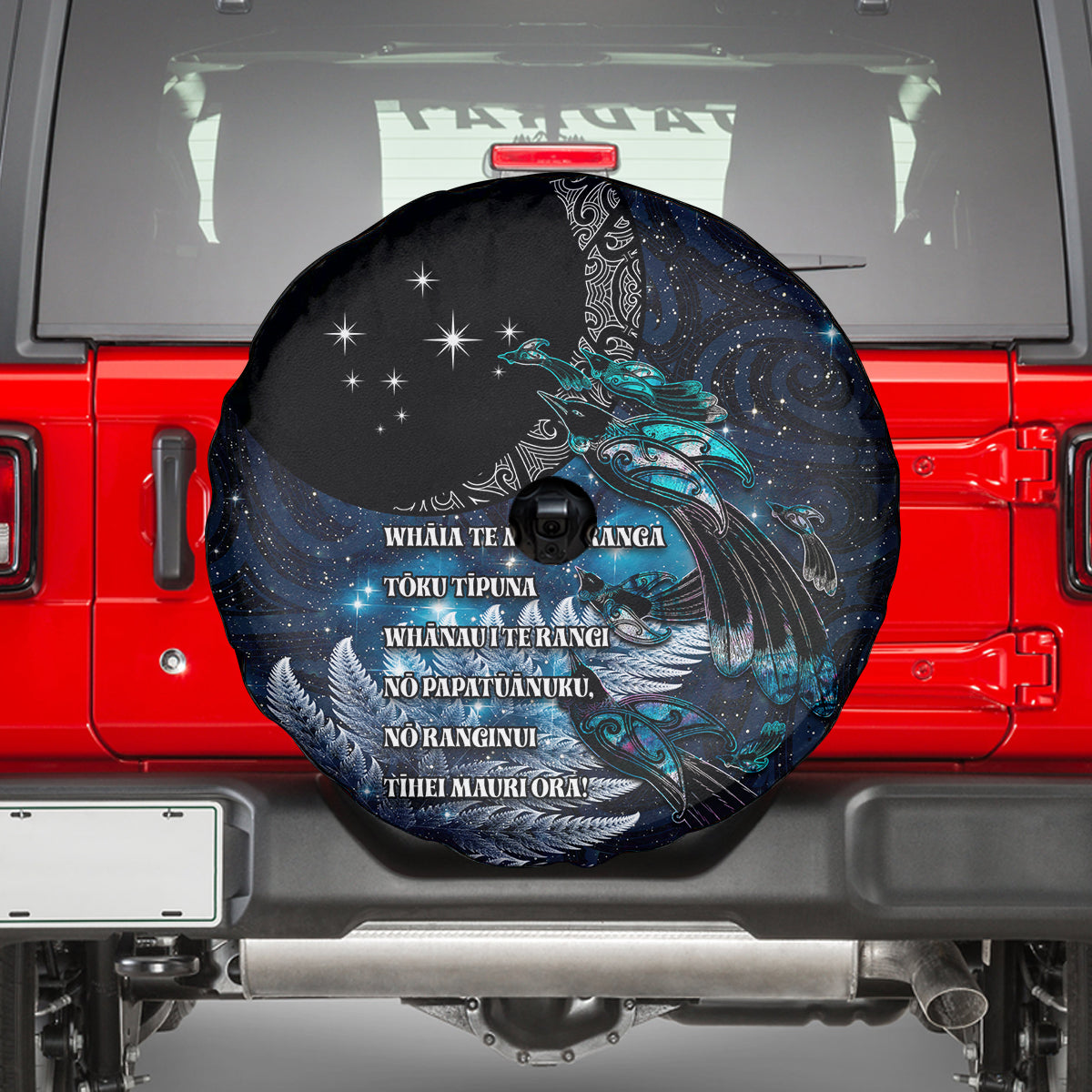 New Zealand Tui Bird Spare Tire Cover Matariki Poetry Pattern Galaxy Style LT03 - Polynesian Pride