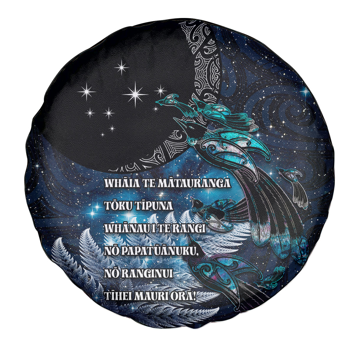 New Zealand Tui Bird Spare Tire Cover Matariki Poetry Pattern Galaxy Style LT03 - Polynesian Pride