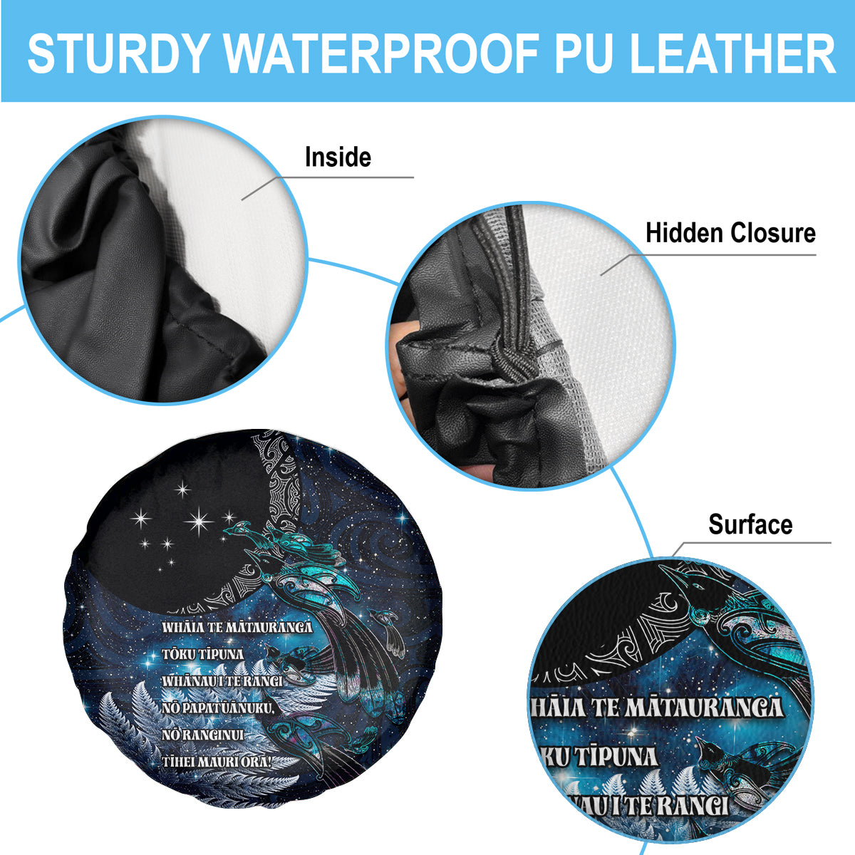 New Zealand Tui Bird Spare Tire Cover Matariki Poetry Pattern Galaxy Style LT03 - Polynesian Pride