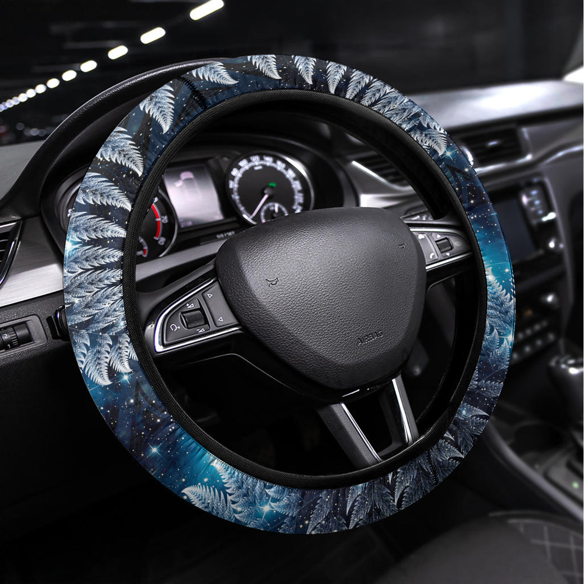 New Zealand Tui Bird Steering Wheel Cover Matariki Poetry Pattern Galaxy Style LT03 Universal Fit Blue - Polynesian Pride
