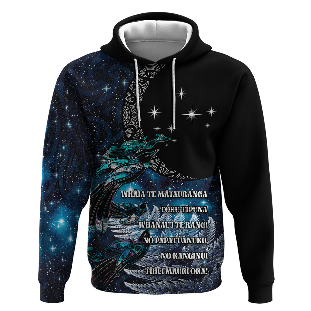 New Zealand Tui Bird Zip Hoodie Matariki Poetry Pattern Galaxy Style