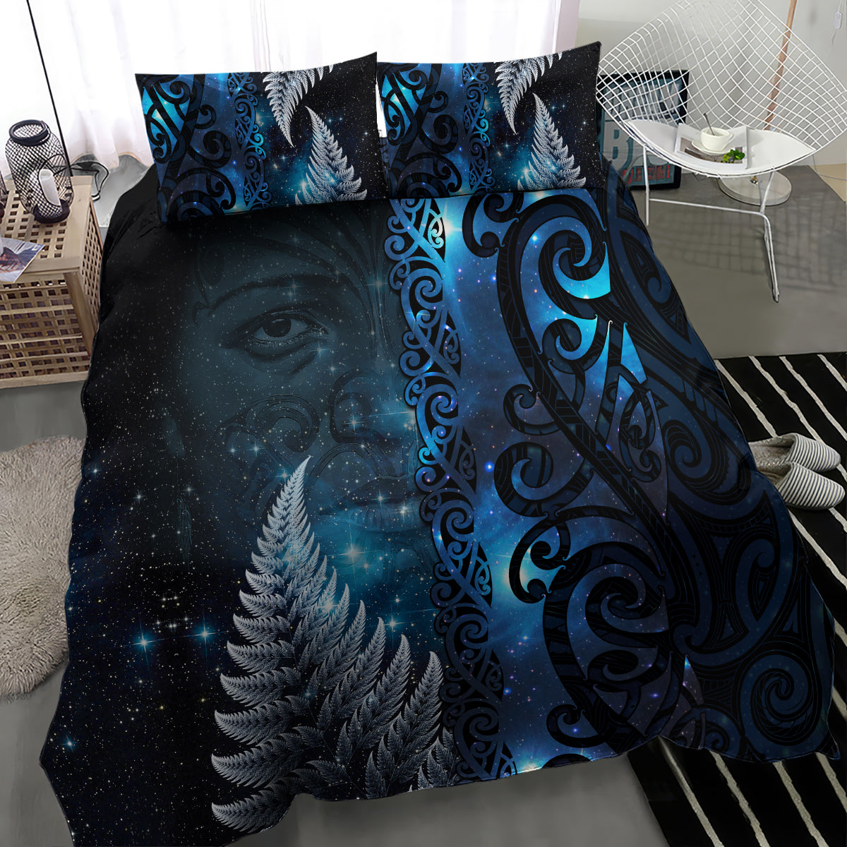 New Zealand Matariki Bedding Set The Tribal Maori Face and Silver Fern