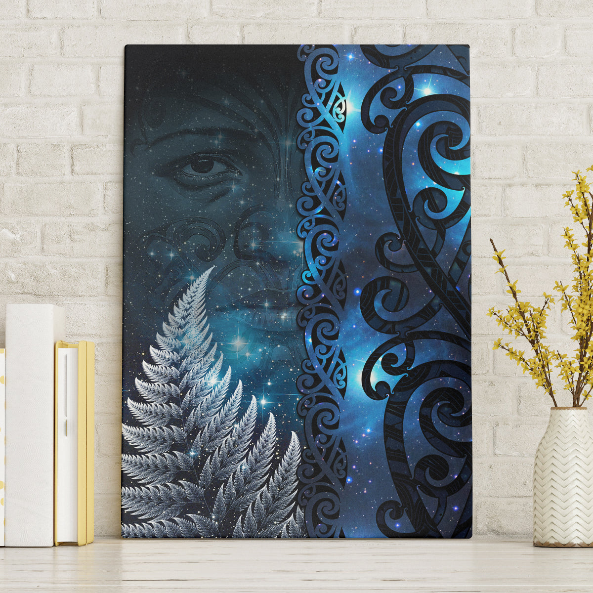 New Zealand Matariki Canvas Wall Art The Tribal Maori Face and Silver Fern