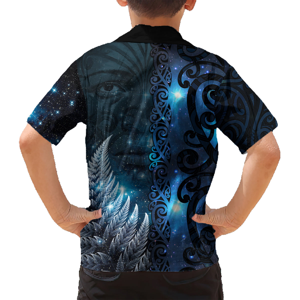 New Zealand Matariki Family Matching Short Sleeve Bodycon Dress and Hawaiian Shirt The Tribal Maori Face and Silver Fern LT03 - Polynesian Pride
