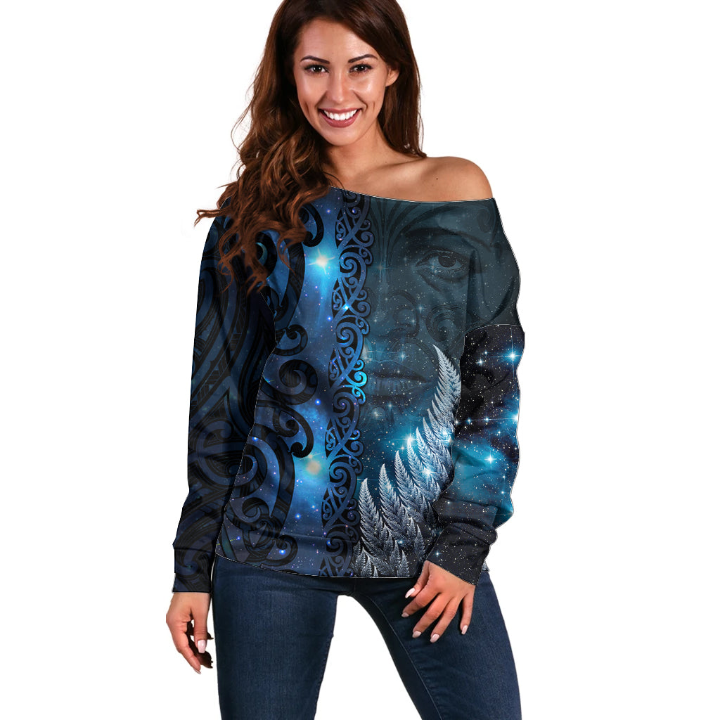 New Zealand Matariki Off Shoulder Sweater The Tribal Maori Face and Silver Fern