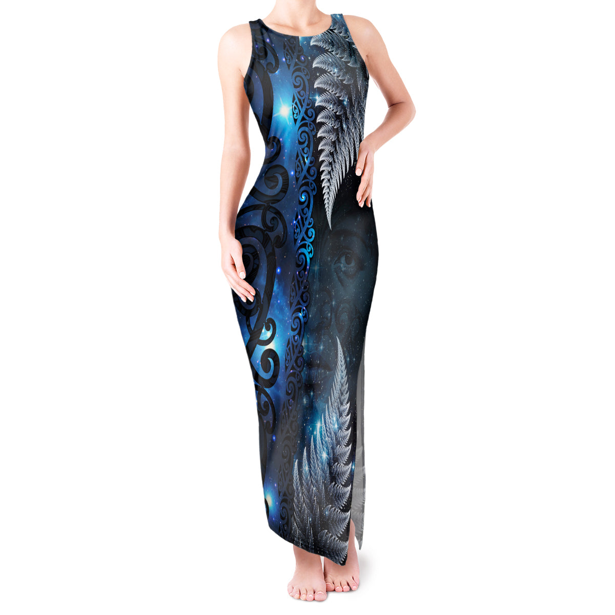 New Zealand Matariki Tank Maxi Dress The Tribal Maori Face and Silver Fern