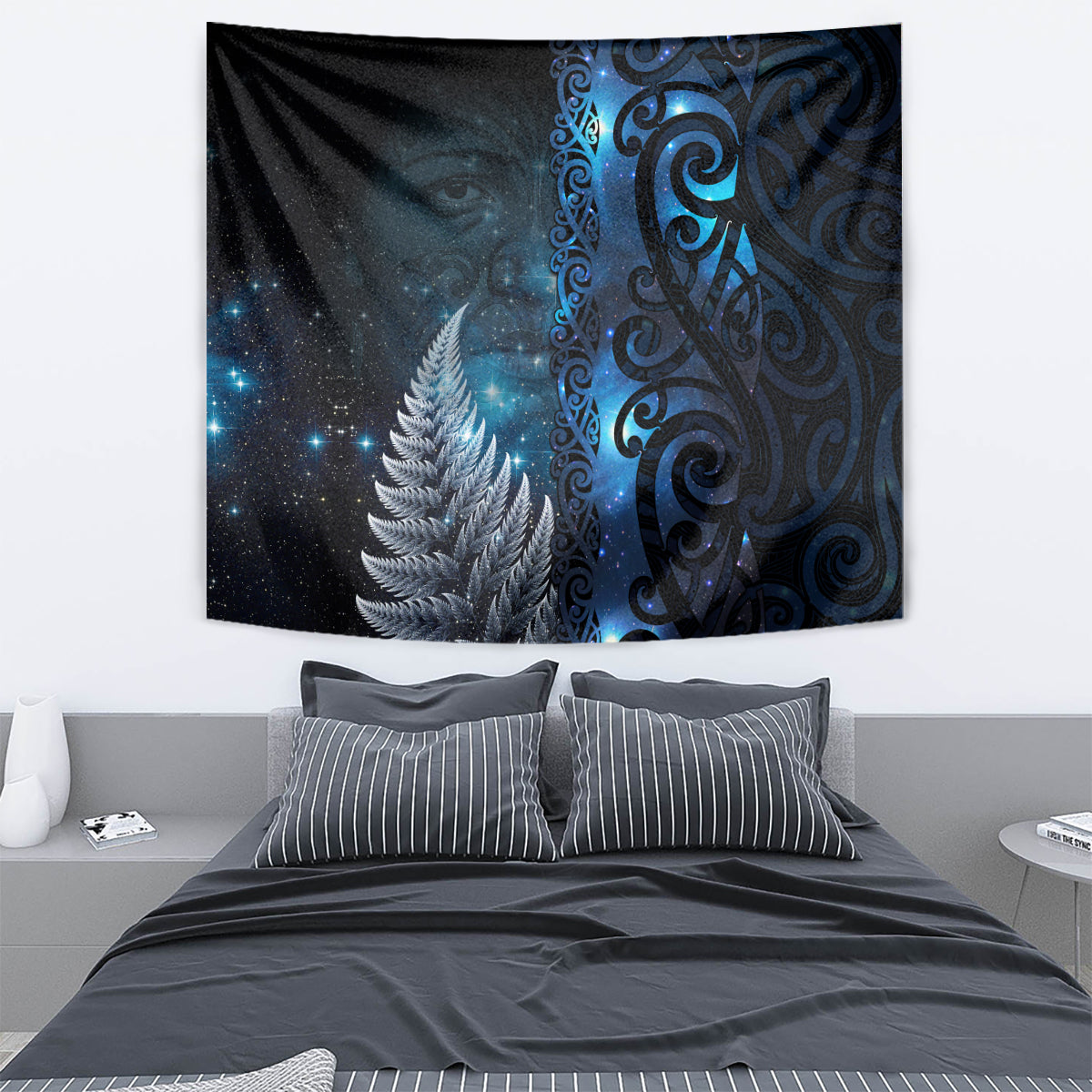New Zealand Matariki Tapestry The Tribal Maori Face and Silver Fern