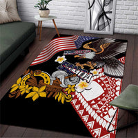 United States and American Samoa Together Area Rug Bald Eagle and Polynesian Traditional Culture with Plumeria