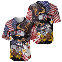 United States and American Samoa Together Baseball Jersey Bald Eagle and Polynesian Traditional Culture with Plumeria