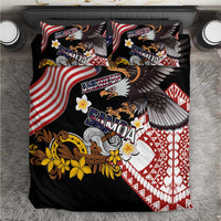 United States and American Samoa Together Bedding Set Bald Eagle and Polynesian Traditional Culture with Plumeria