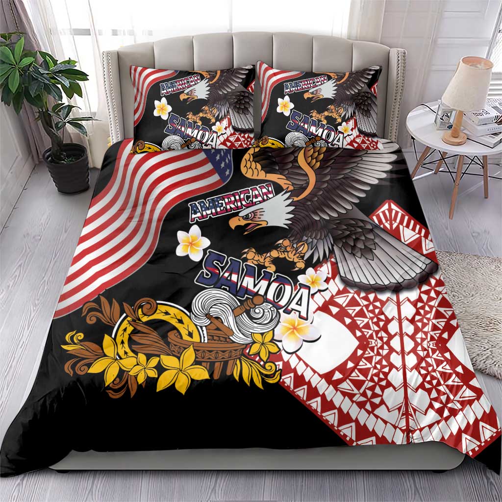 United States and American Samoa Together Bedding Set Bald Eagle and Polynesian Traditional Culture with Plumeria