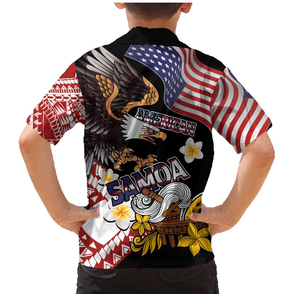 United States and American Samoa Together Family Matching Mermaid Dress and Hawaiian Shirt Bald Eagle and Polynesian Traditional Culture with Plumeria