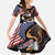 United States and American Samoa Together Family Matching Off The Shoulder Long Sleeve Dress and Hawaiian Shirt Bald Eagle and Polynesian Traditional Culture with Plumeria