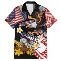 United States and American Samoa Together Family Matching Off The Shoulder Long Sleeve Dress and Hawaiian Shirt Bald Eagle and Polynesian Traditional Culture with Plumeria