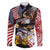 United States and American Samoa Together Family Matching Off Shoulder Short Dress and Hawaiian Shirt Bald Eagle and Polynesian Traditional Culture with Plumeria