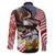 United States and American Samoa Together Family Matching Off Shoulder Short Dress and Hawaiian Shirt Bald Eagle and Polynesian Traditional Culture with Plumeria