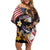United States and American Samoa Together Family Matching Off Shoulder Short Dress and Hawaiian Shirt Bald Eagle and Polynesian Traditional Culture with Plumeria