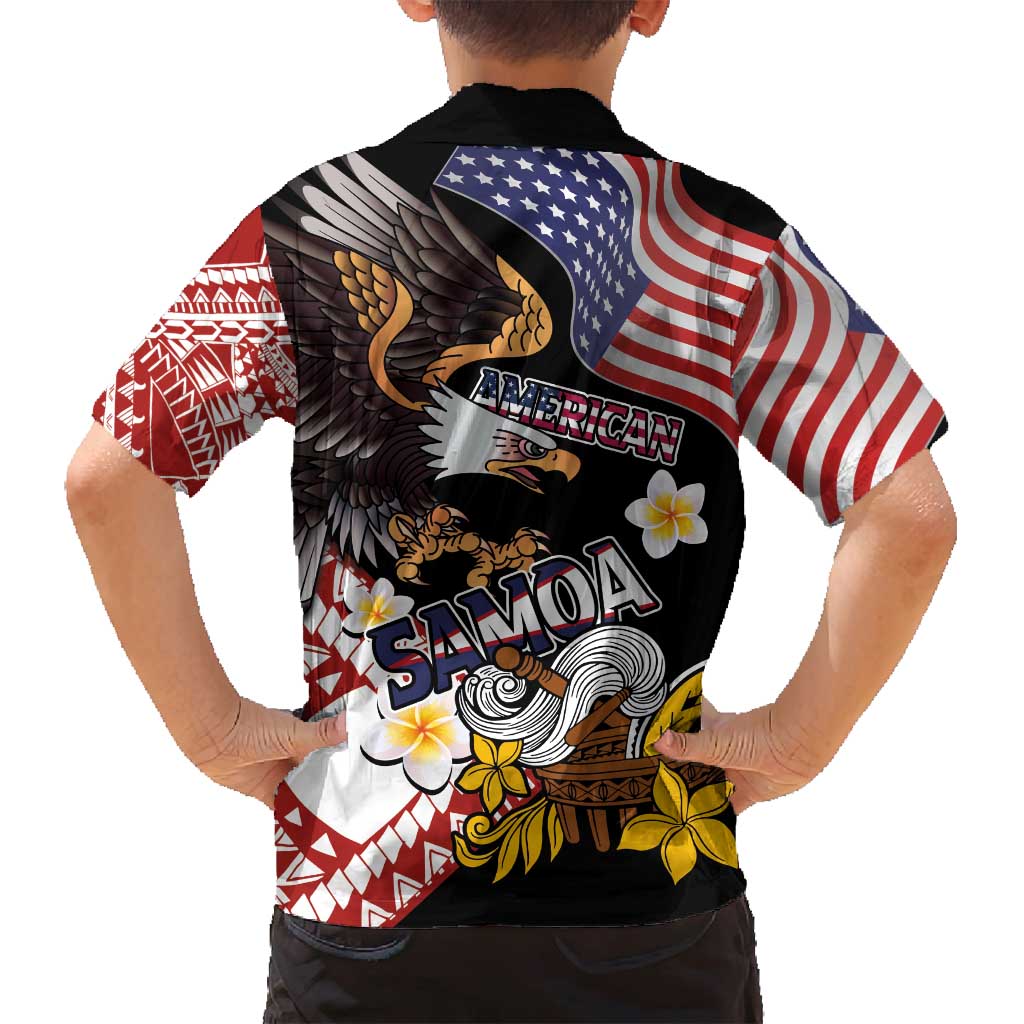 United States and American Samoa Together Family Matching Puletasi and Hawaiian Shirt Bald Eagle and Polynesian Traditional Culture with Plumeria