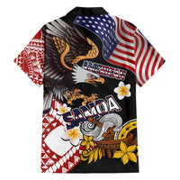 United States and American Samoa Together Family Matching Puletasi and Hawaiian Shirt Bald Eagle and Polynesian Traditional Culture with Plumeria