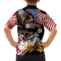 United States and American Samoa Together Family Matching Summer Maxi Dress and Hawaiian Shirt Bald Eagle and Polynesian Traditional Culture with Plumeria