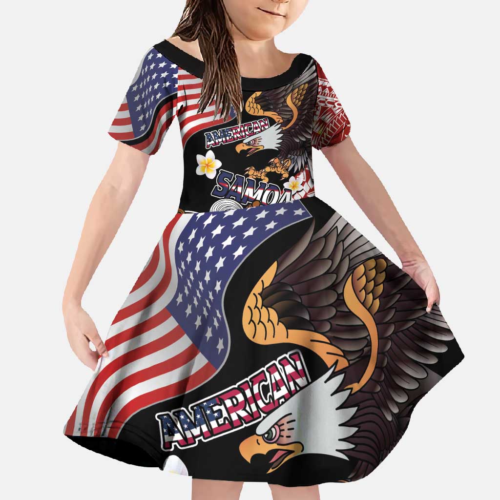 United States and American Samoa Together Family Matching Tank Maxi Dress and Hawaiian Shirt Bald Eagle and Polynesian Traditional Culture with Plumeria