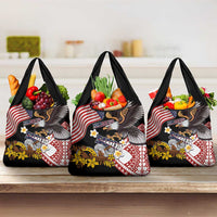 United States and American Samoa Together Grocery Bag Bald Eagle and Polynesian Traditional Culture with Plumeria