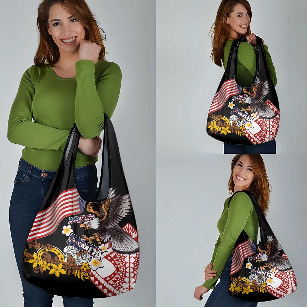 United States and American Samoa Together Grocery Bag Bald Eagle and Polynesian Traditional Culture with Plumeria