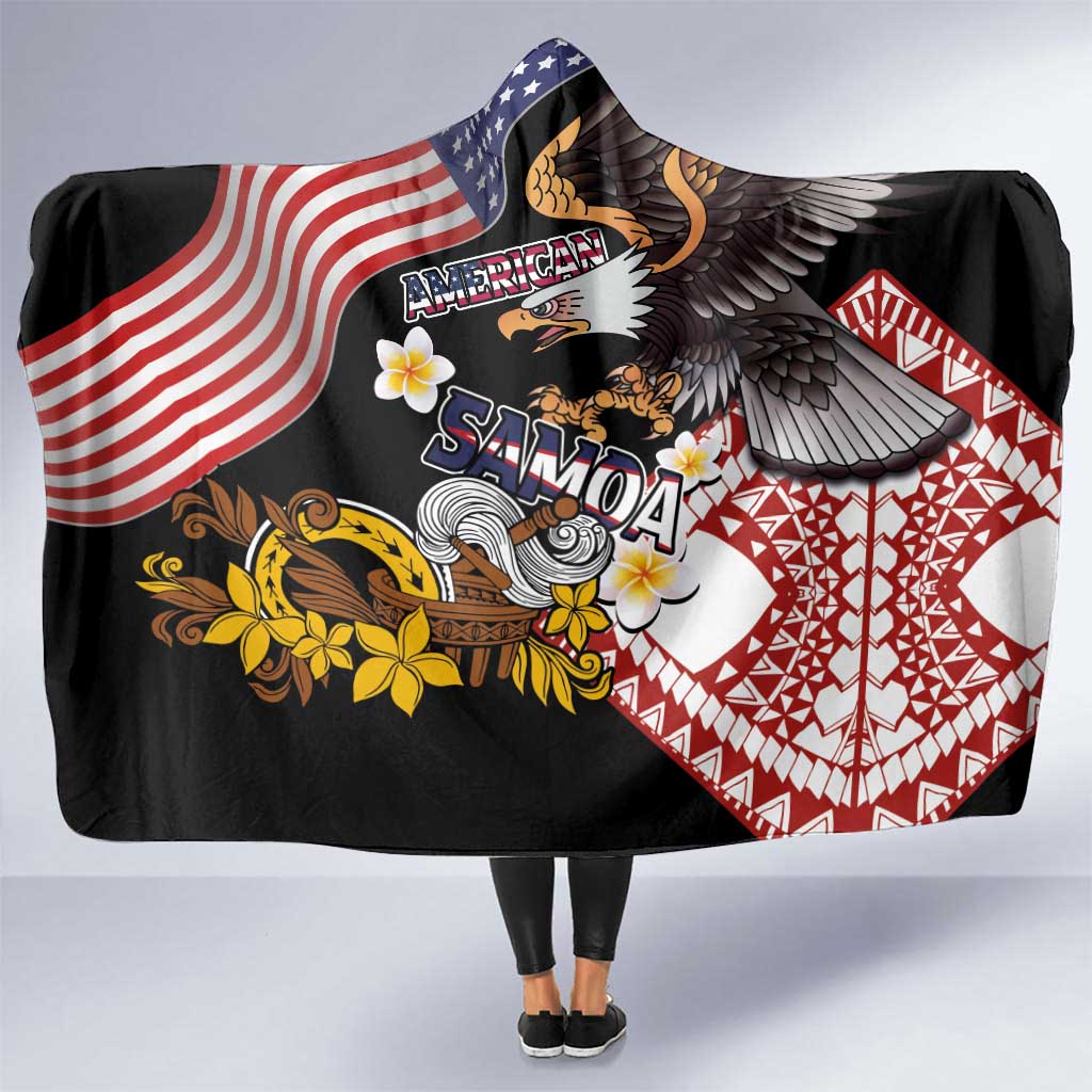United States and American Samoa Together Hooded Blanket Bald Eagle and Polynesian Traditional Culture with Plumeria LT03 One Size Black - Polynesian Pride