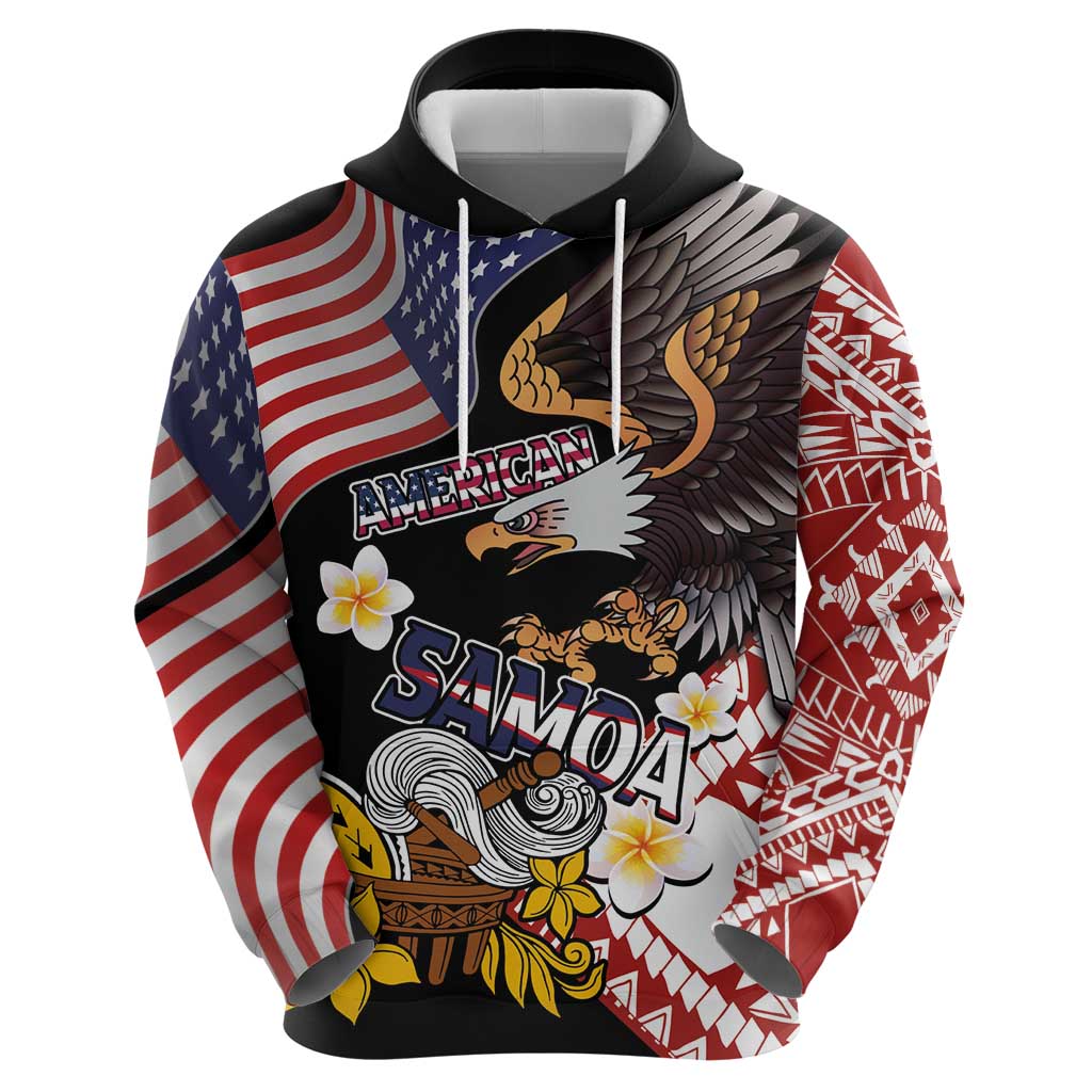 United States and American Samoa Together Hoodie Bald Eagle and Polynesian Traditional Culture with Plumeria