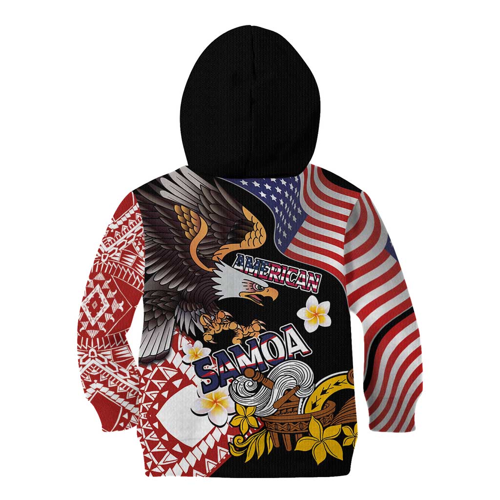 United States and American Samoa Together Kid Hoodie Bald Eagle and Polynesian Traditional Culture with Plumeria