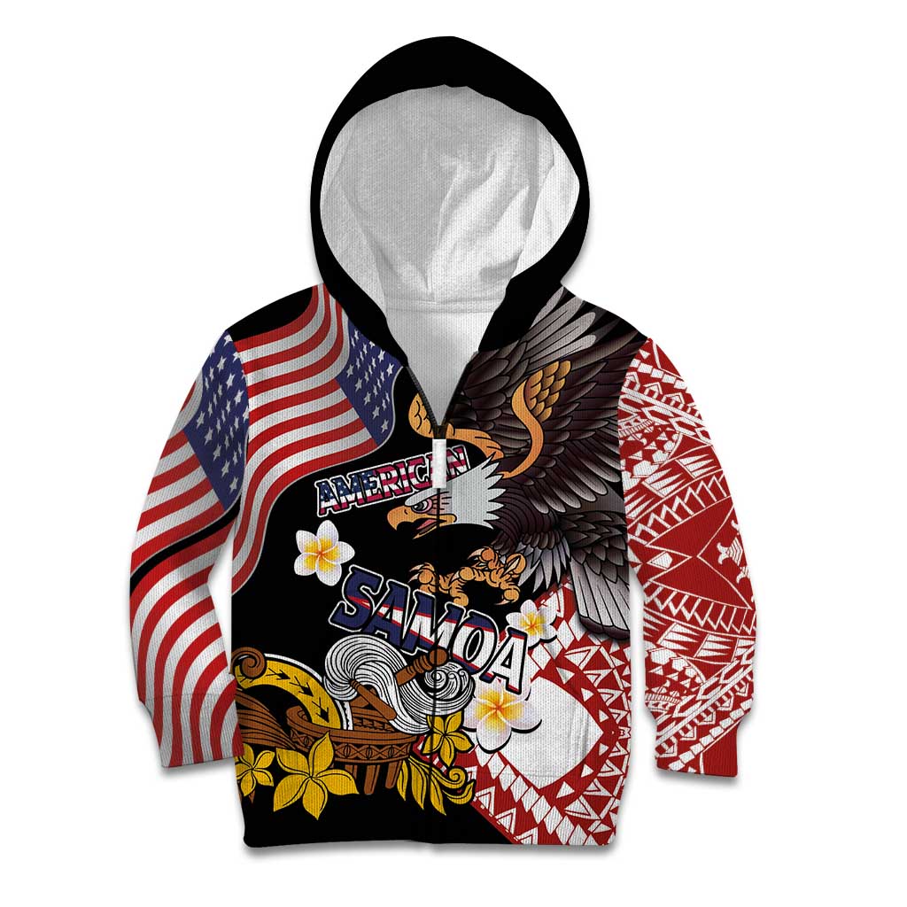 United States and American Samoa Together Kid Hoodie Bald Eagle and Polynesian Traditional Culture with Plumeria