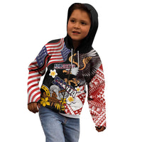United States and American Samoa Together Kid Hoodie Bald Eagle and Polynesian Traditional Culture with Plumeria
