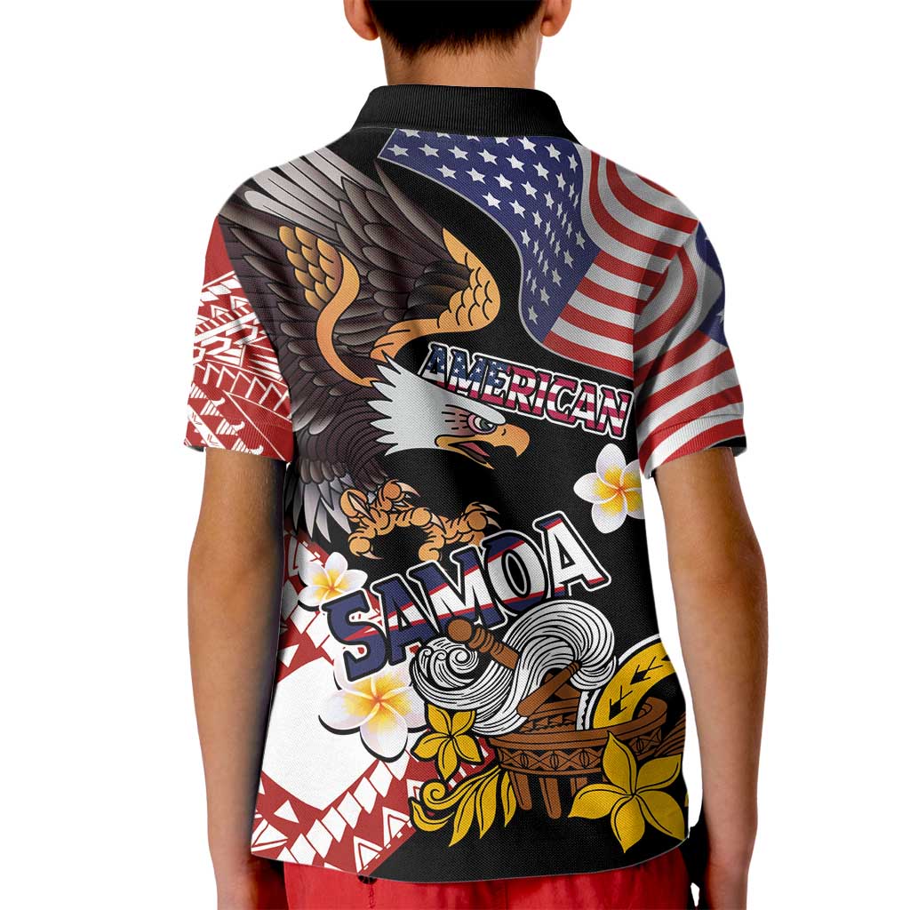 United States and American Samoa Together Kid Polo Shirt Bald Eagle and Polynesian Traditional Culture with Plumeria