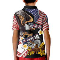 United States and American Samoa Together Kid Polo Shirt Bald Eagle and Polynesian Traditional Culture with Plumeria