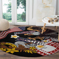 United States and American Samoa Together Round Carpet Bald Eagle and Polynesian Traditional Culture with Plumeria